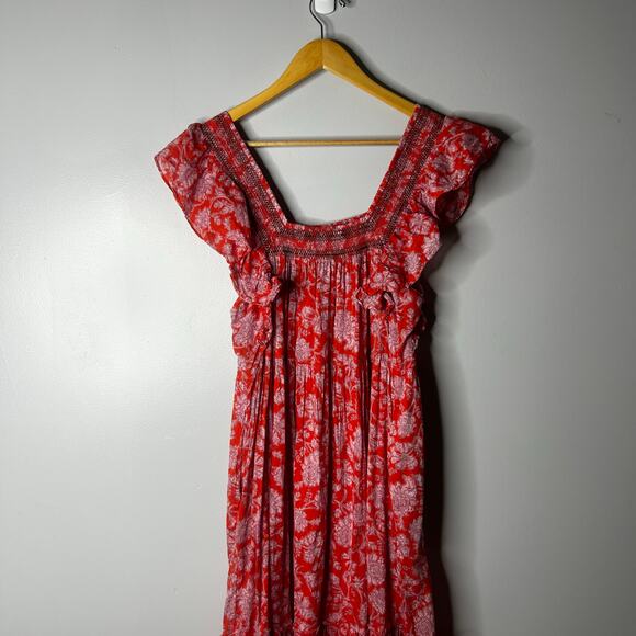 Free People Bonita Boho Floral Flutter Tiered Maxi Dress Women's Medium Romantic - Picture 6 of 14